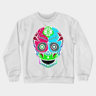 authentic skeleton skull in mexican mask ecopop art with folk of the death Crewneck Sweatshirt